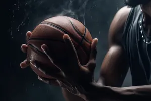 Black basketball with body and ball.