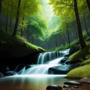 Tranquil Forest Stream Flowing Through Vibrant Landscape