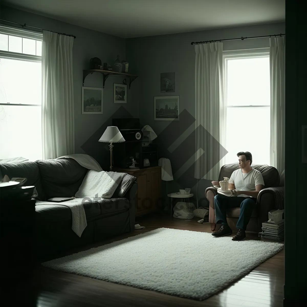 Picture of Modern living room interior with luxury furniture and lamp.