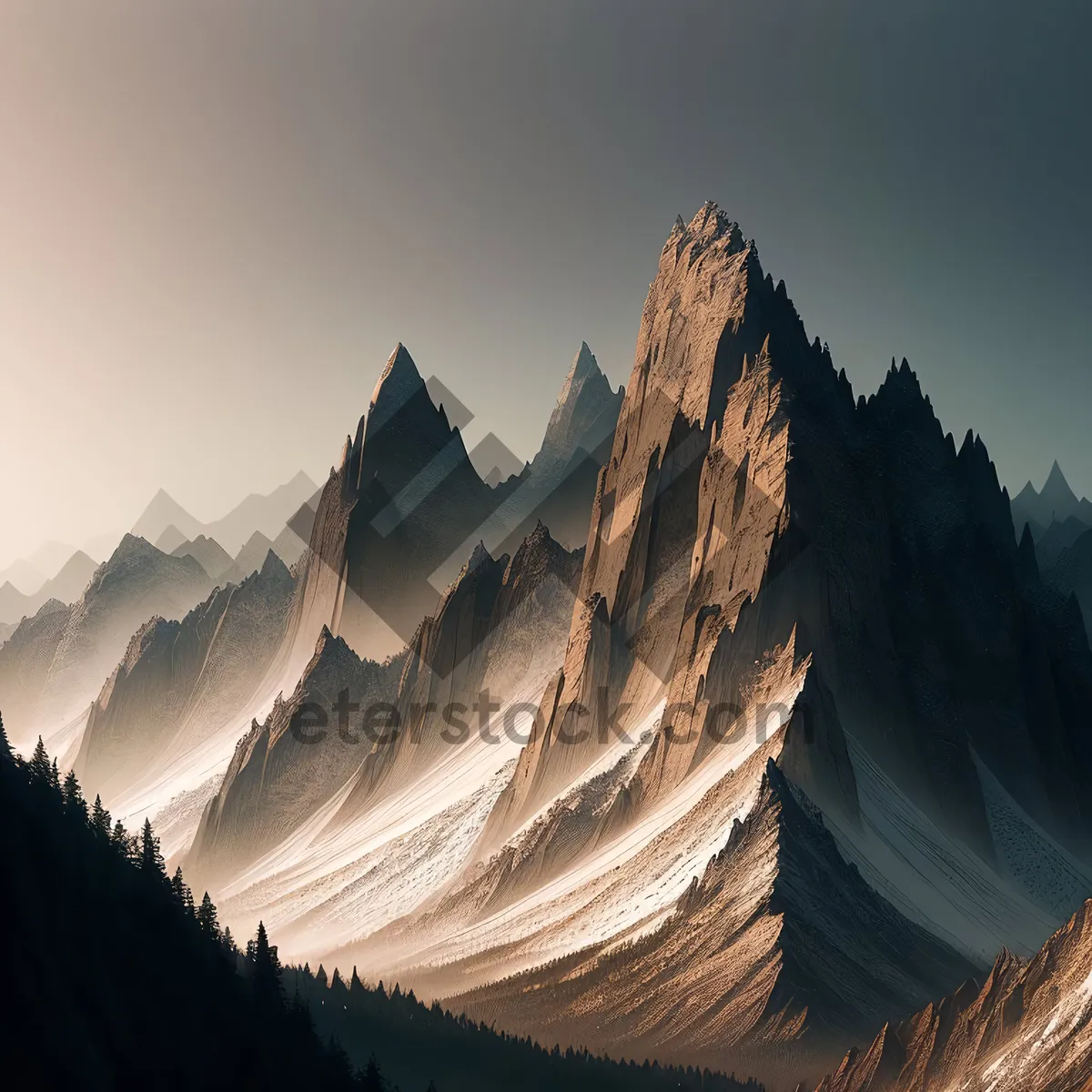 Picture of Majestic Snow-Capped Peaks Adorned with Glacier