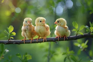 Yellow spring dove perched on tree branch.