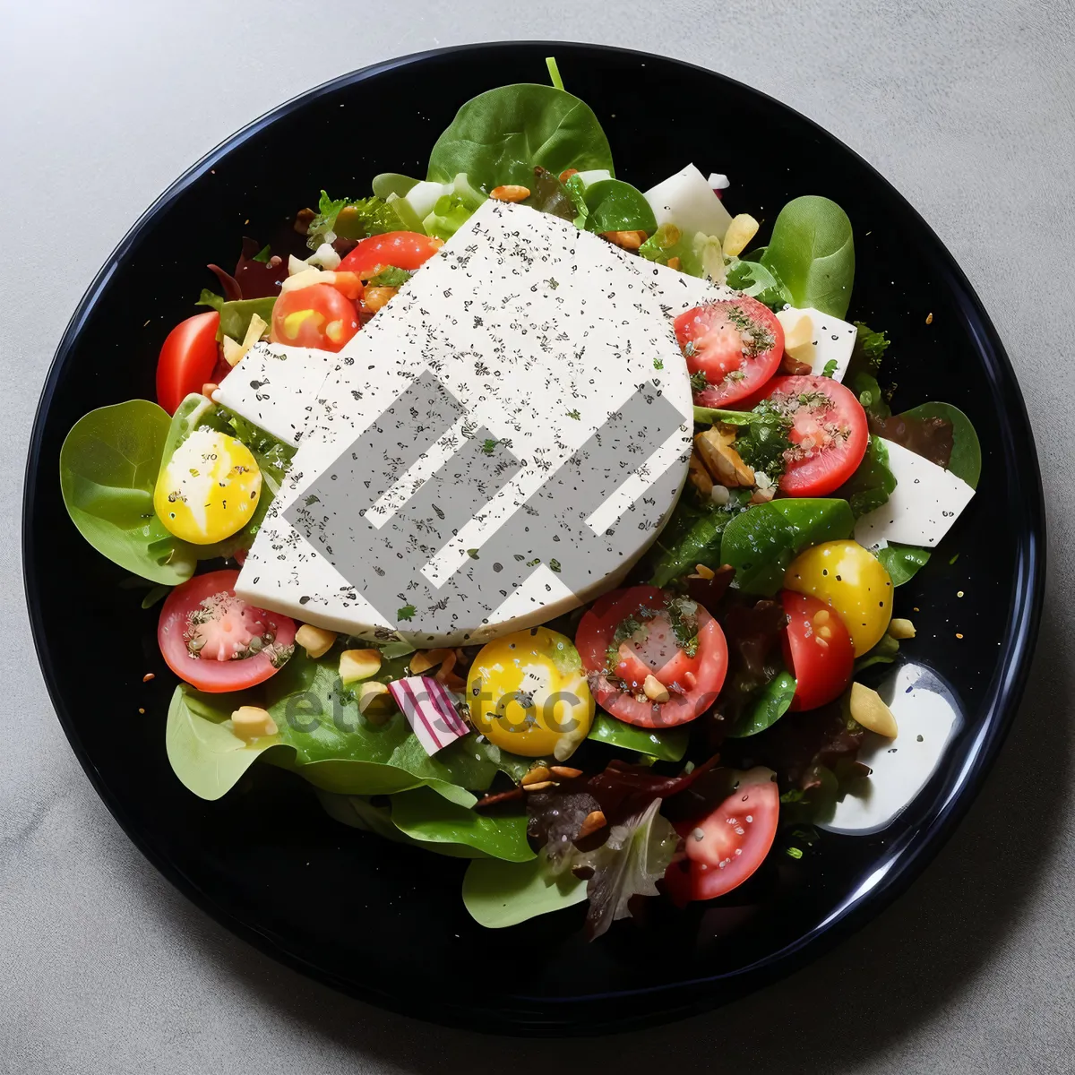 Picture of Healthy gourmet vegetable salad with grilled cheese and tomato.