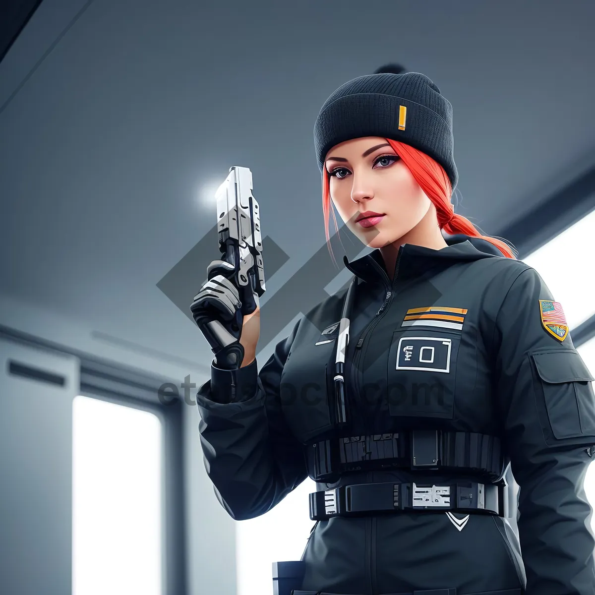 Picture of Happy smiling man in aviator hat and uniform.