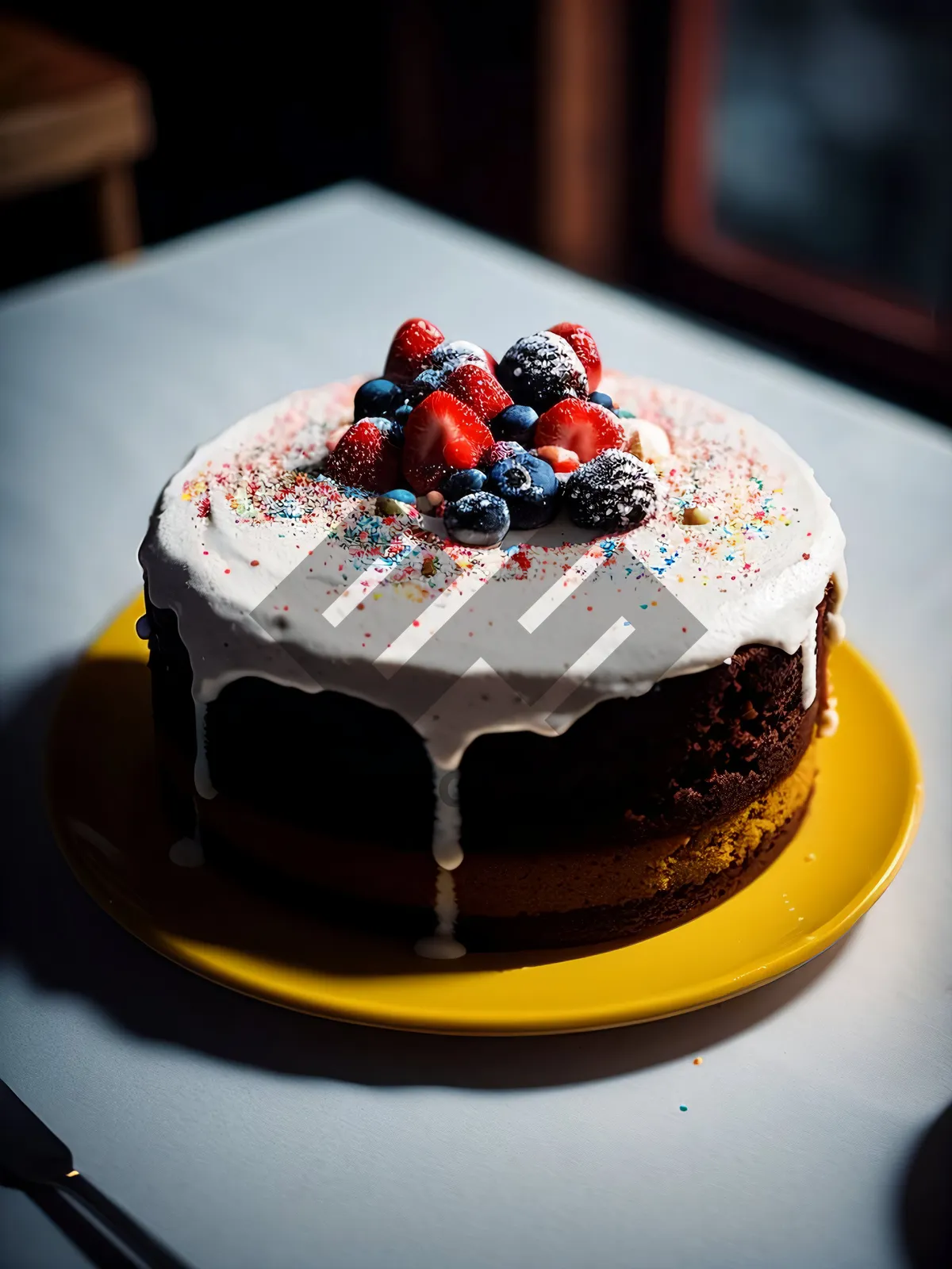 Picture of Delicious Gourmet Strawberry Chocolate Cake with Fresh Berries