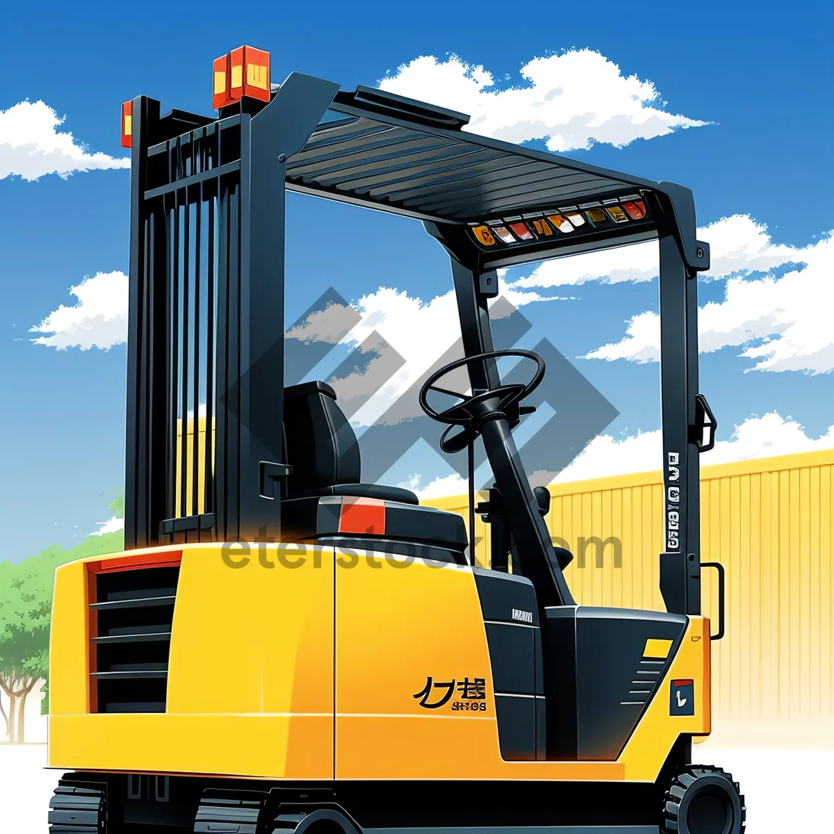 Picture of Yellow industrial forklift transporting heavy cargo