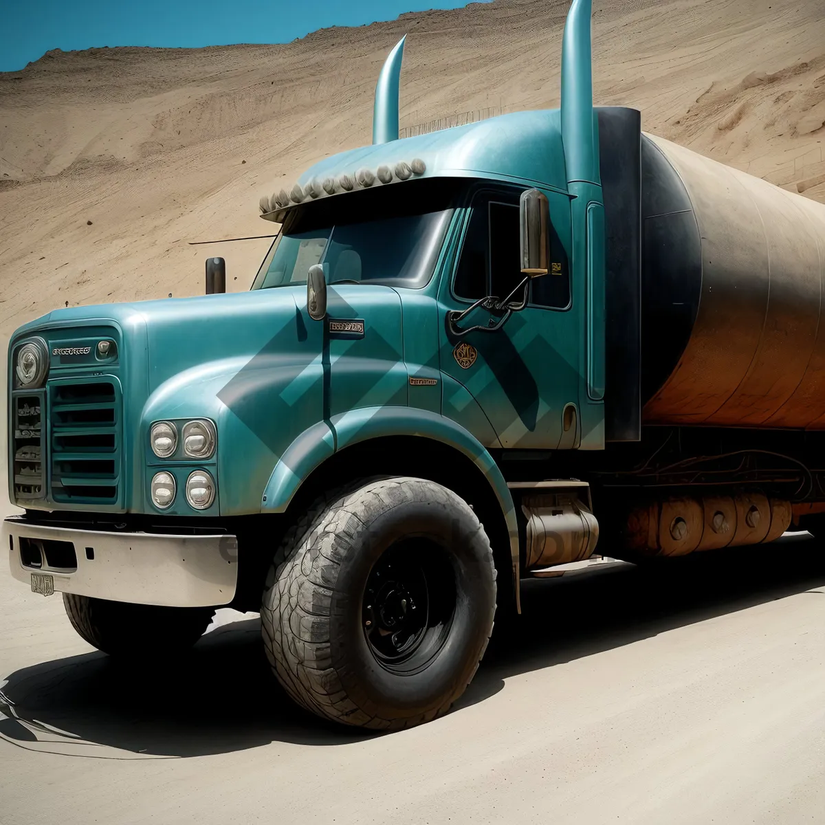 Picture of Highway trucking with concrete mixer at high speed.