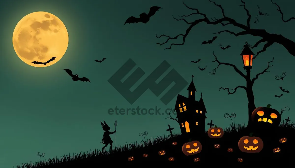 Picture of Dark Night Pumpkin Silhouette on Winter Sky