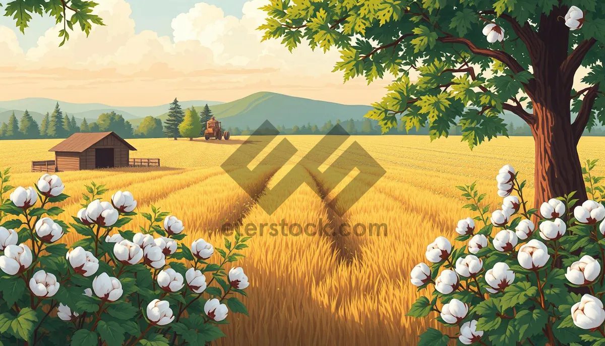 Picture of Summer landscape with sunny sky and green fields.