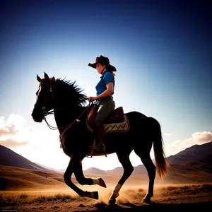 Silhouette of Active Stallion Vaulting at Sunset