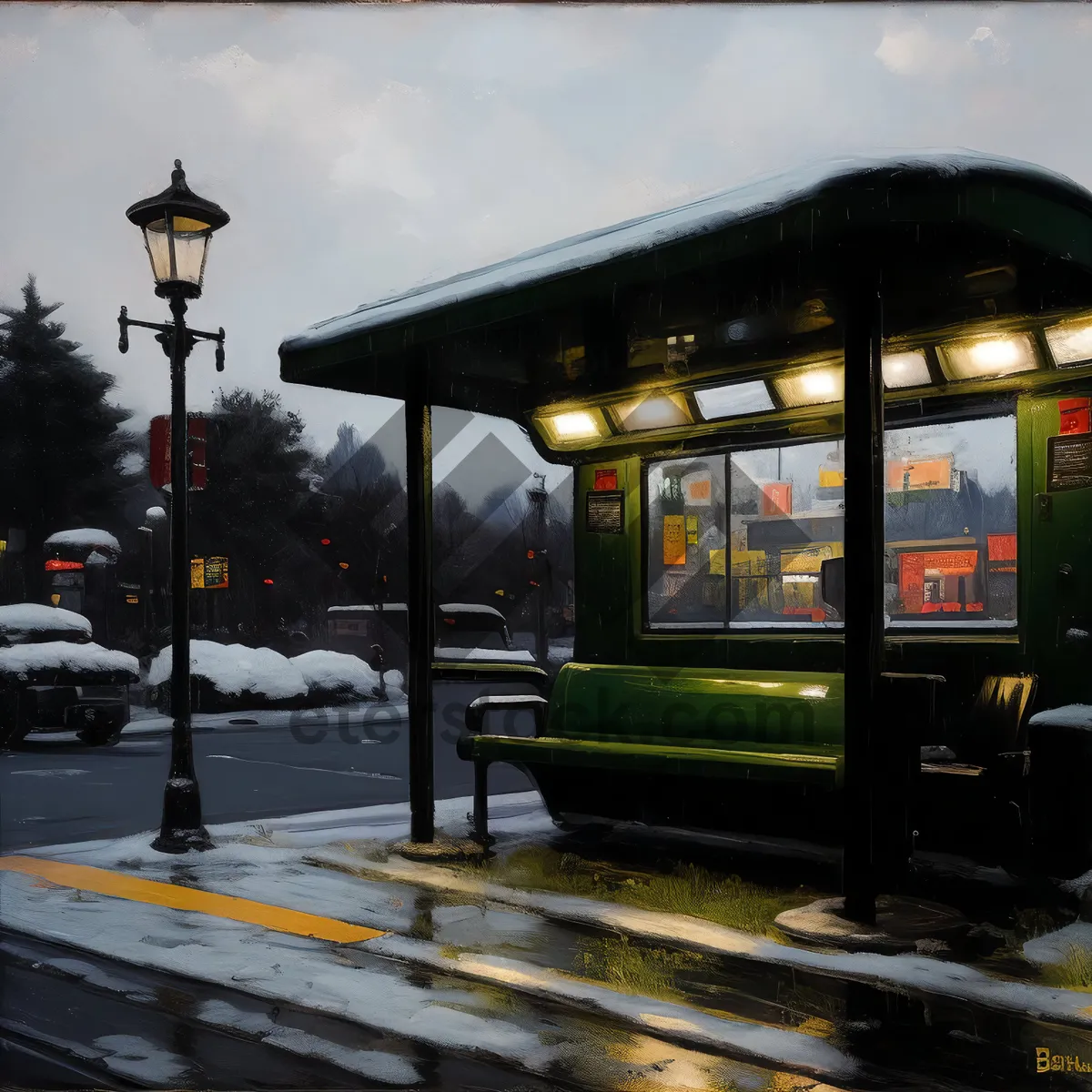 Picture of Cityscape with Traffic and Gas Pump