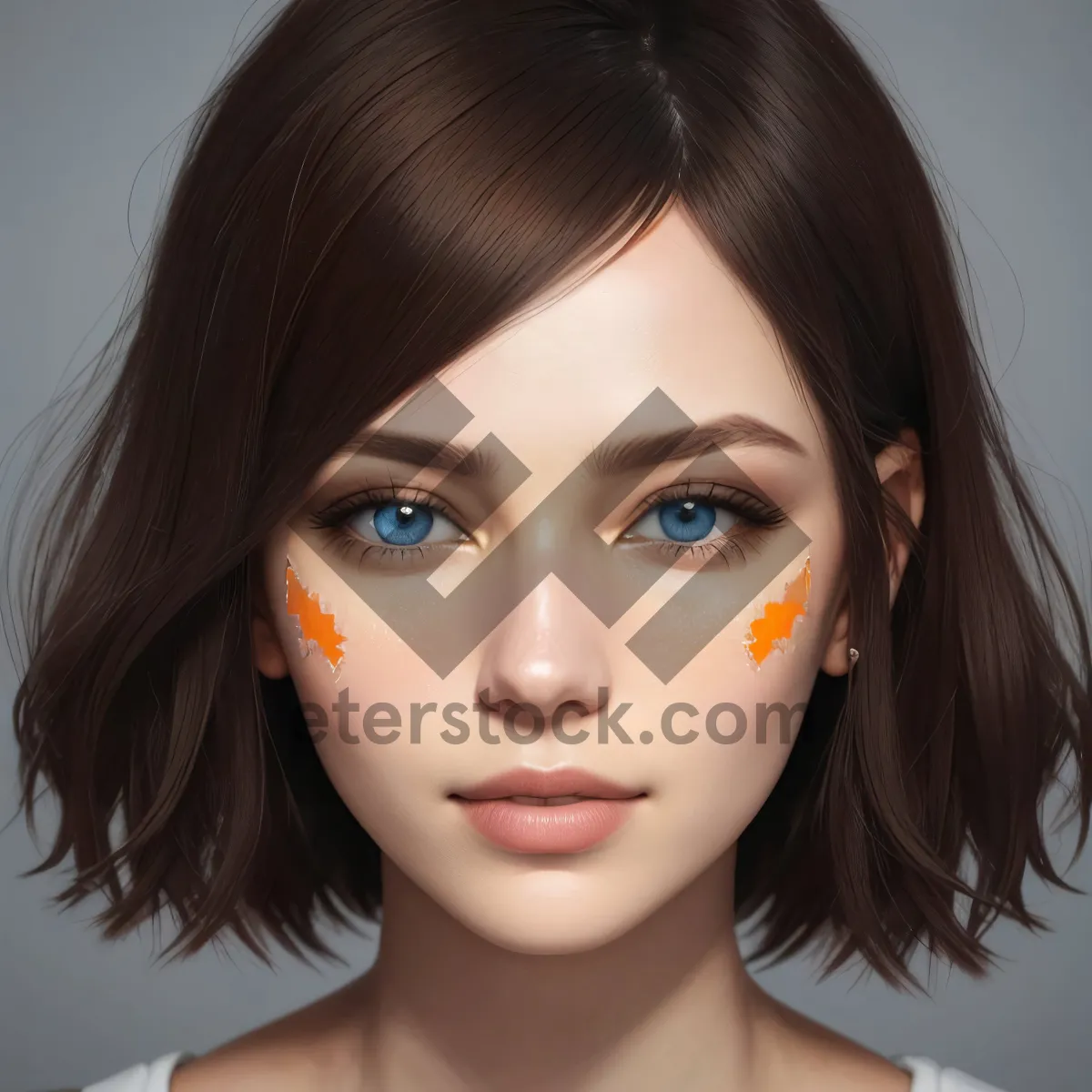 Picture of Attractive brunette model with sensual lipstick makeup.