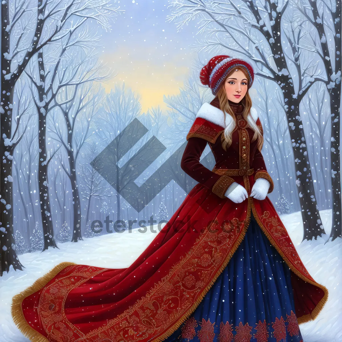 Picture of Happy winter fashion in snowy forest