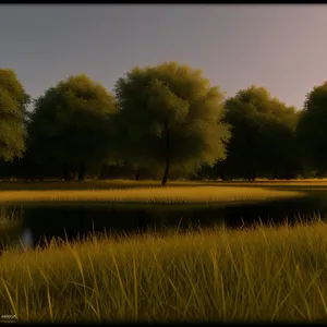 Serenity in the Countryside: A Majestic Sunset over a Rural Meadow