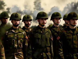 Smiling Male Worker in Military Uniform with Helmet