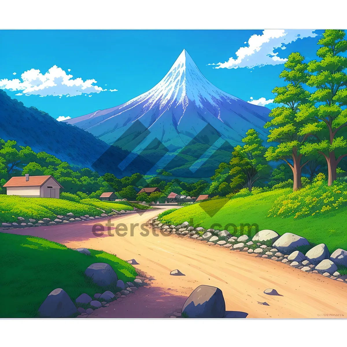 Picture of Serene Highland Countryside with Majestic Mountains