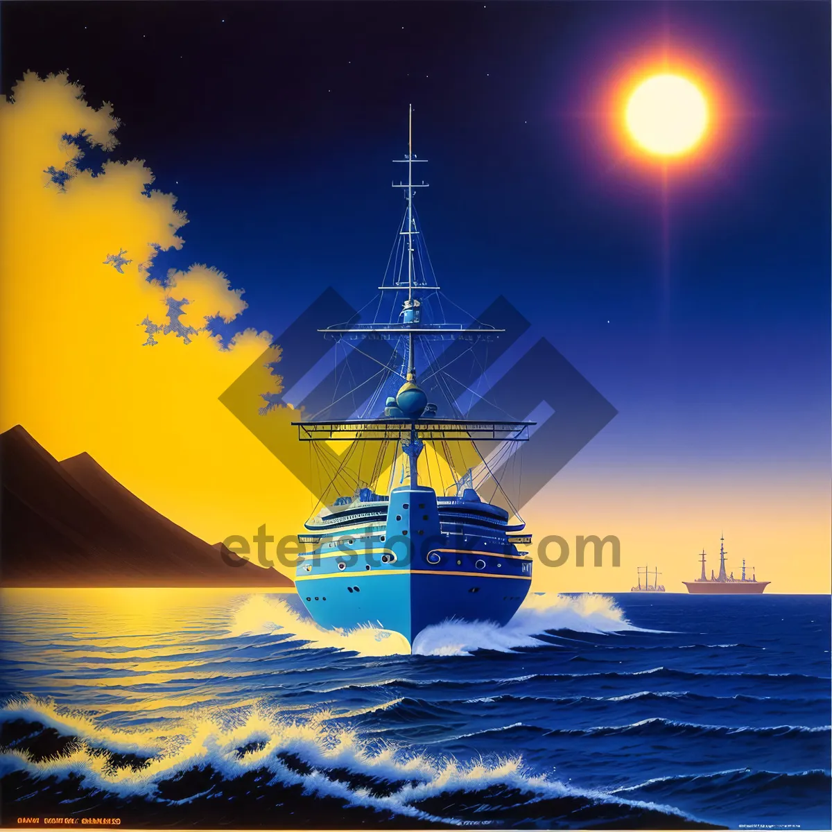 Picture of Sunset over Sea: Towering Pirate Ship