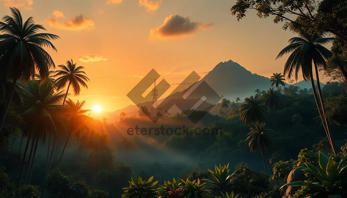 Picture of Tropical Sunset Silhouette on Paradise Island Beach