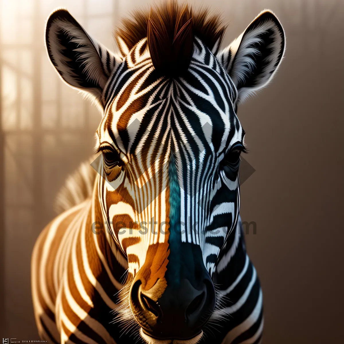 Picture of Striped Equine Grazing in African Wilderness.