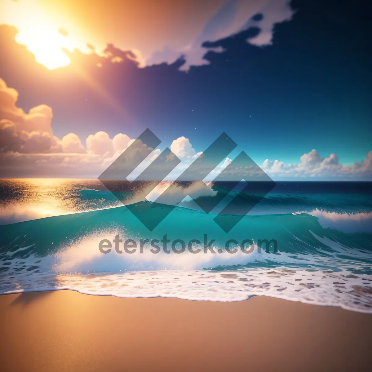 Picture of Golden Sunset over Crystal Clear Ocean Waters