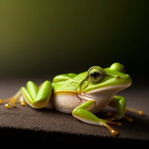 Vibrant Eyed Tree Frog Peeking Through Leaves