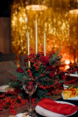 Festive Holiday Table Decoration with Glass Candle Holders