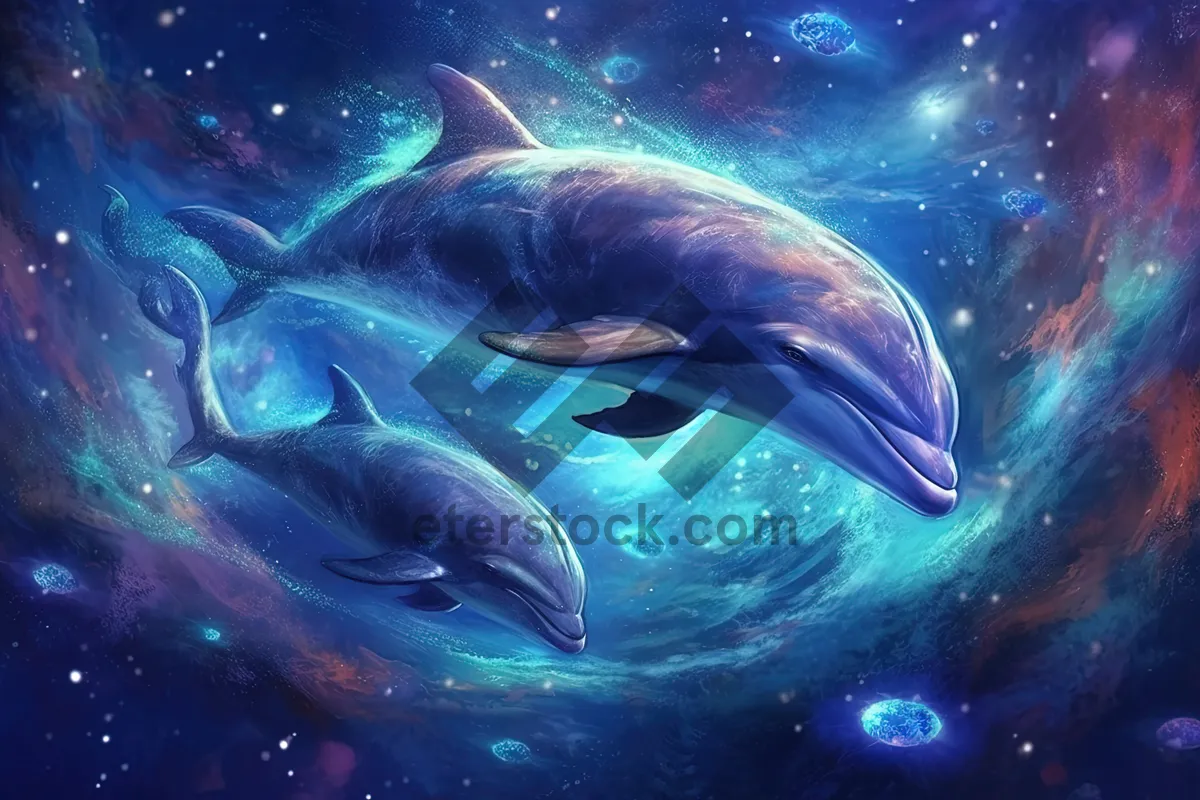 Picture of Celestial fish swimming in space and stars