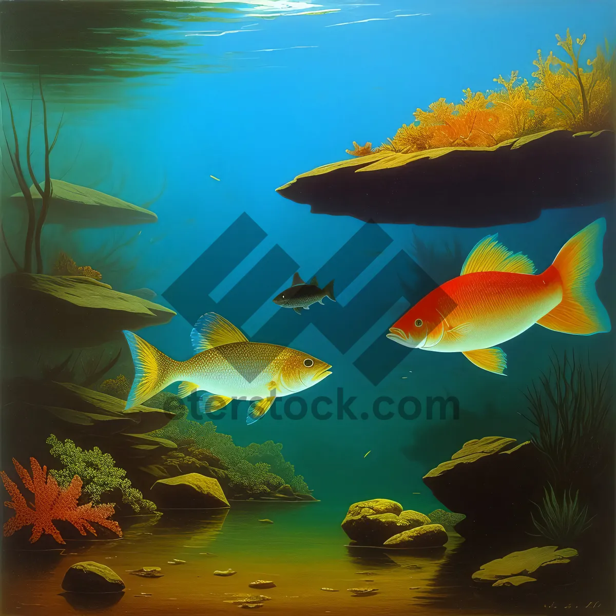 Picture of Tropical Reef Dive: Orange Goldfish Swimming in Aquarium