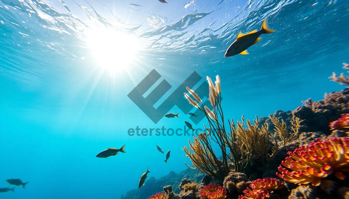 Picture of Tropical Sunlit Ray Fish Swimming in Coral Reef