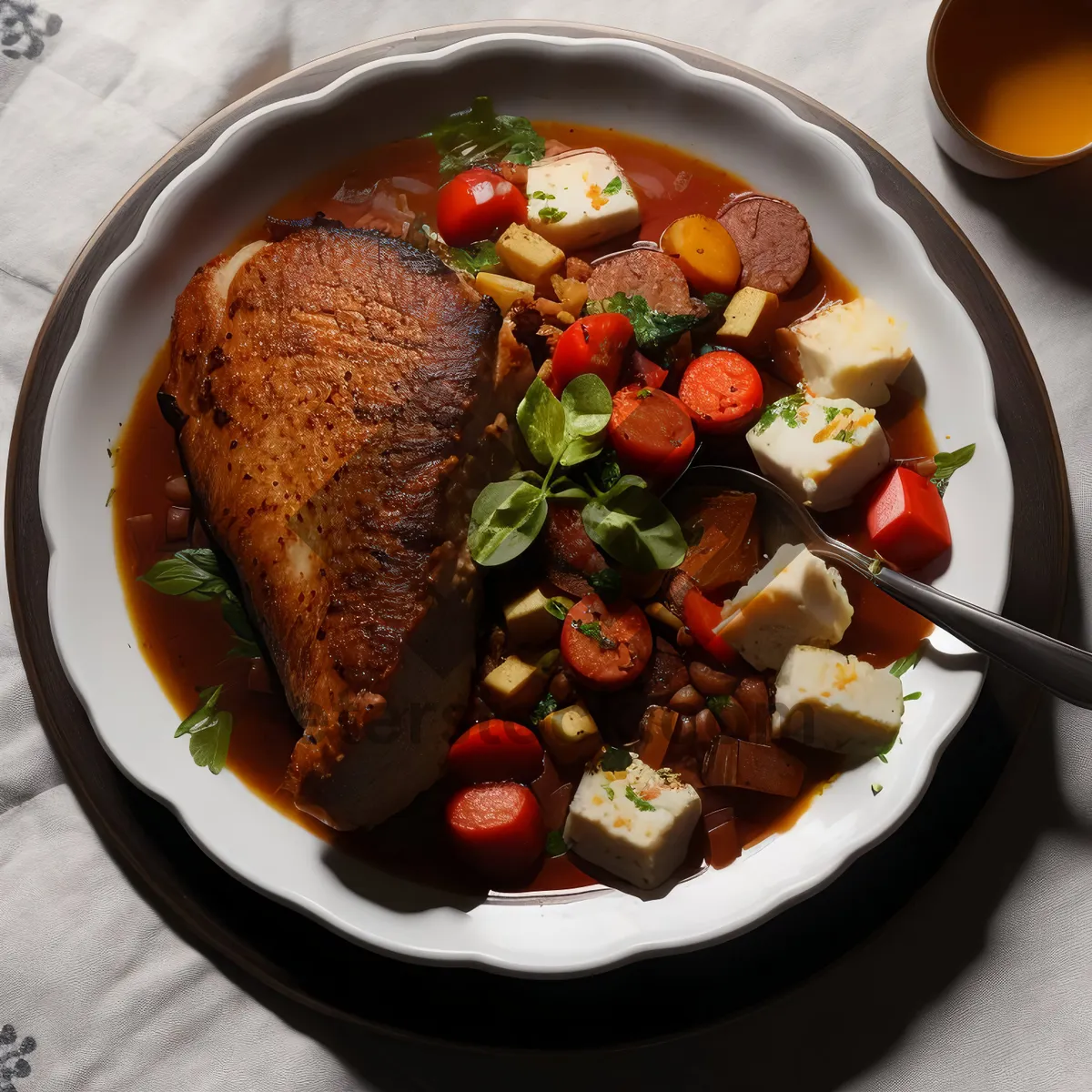 Picture of Delicious grilled chicken salad with fresh vegetables