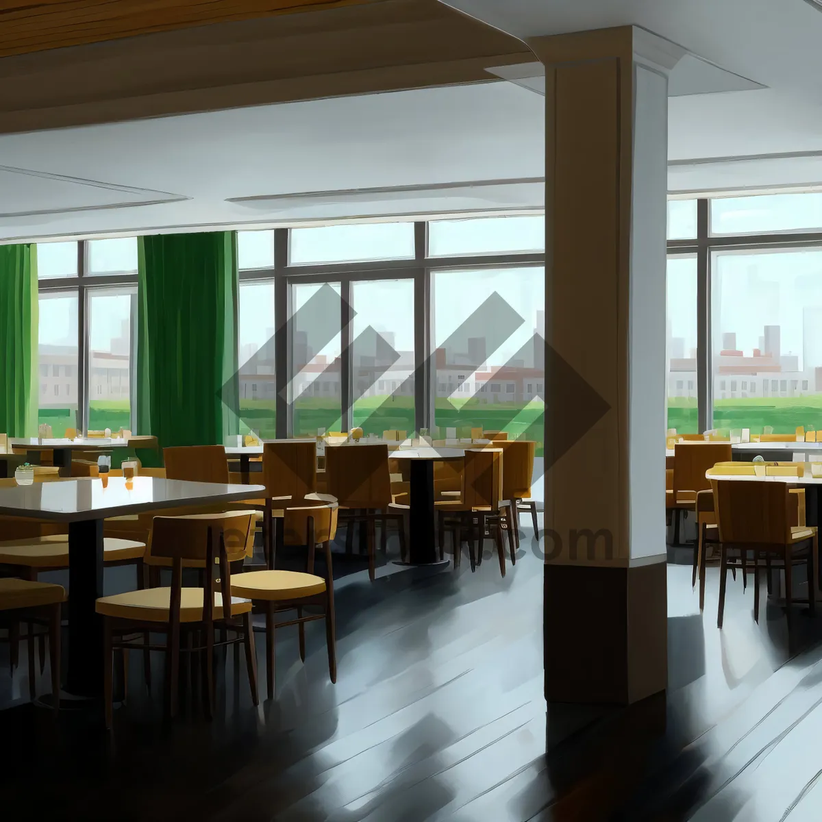 Picture of Modern luxury restaurant interior with wooden chairs