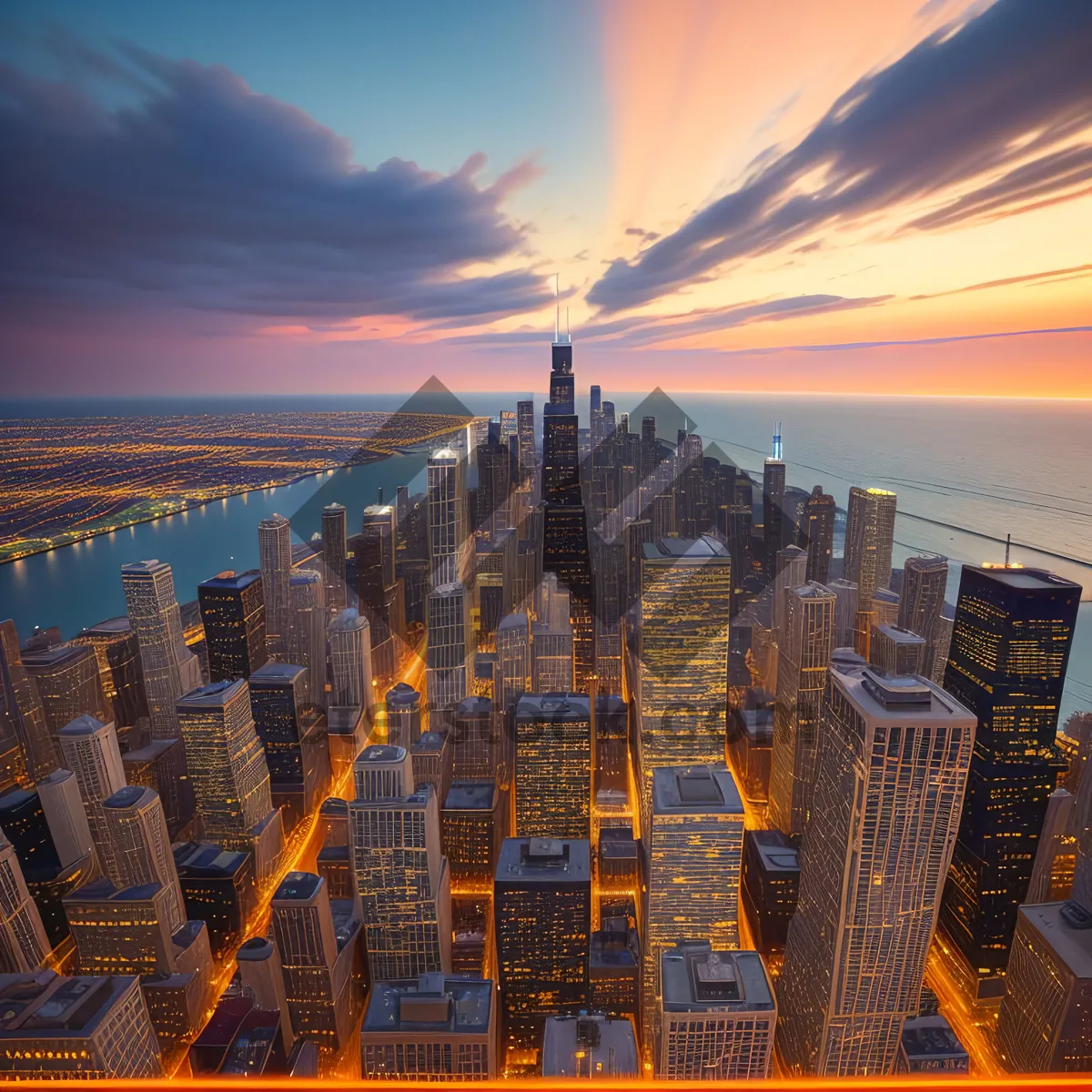 Picture of Cityscape at Dusk: Majestic Skyline Illuminated by Evening Lights