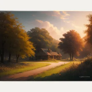 Golden Horizon - Sun setting over a picturesque countryside