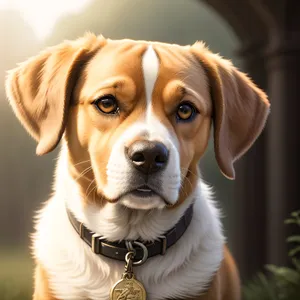 Adorable golden retriever puppy sitting with a collar