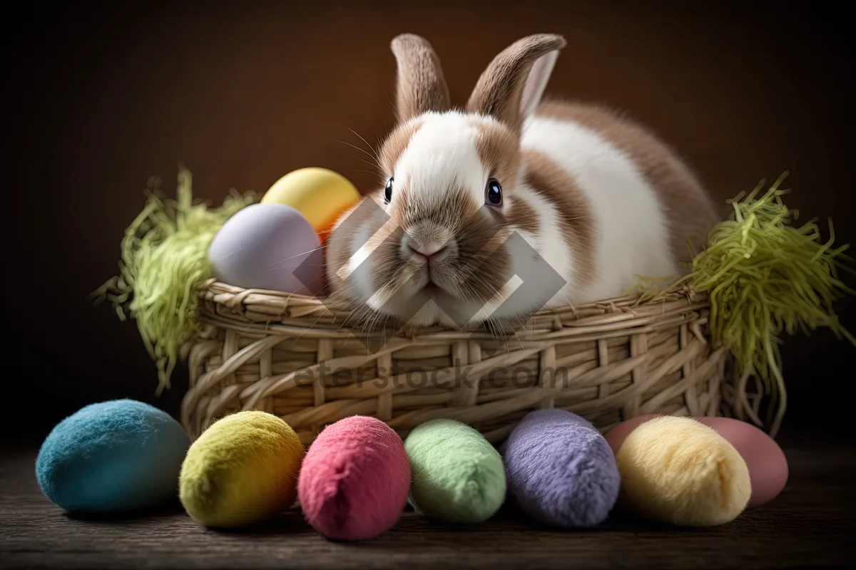 Picture of Fluffy Bunny Rabbit in Studio with Pumpkin.