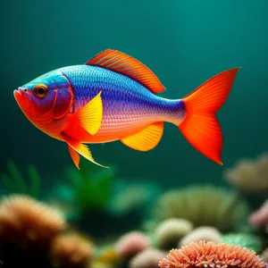 Tropical Goldfish Swimming in Aquarium