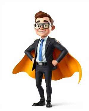 Corporate Superhero Businessman with Cape in Suit