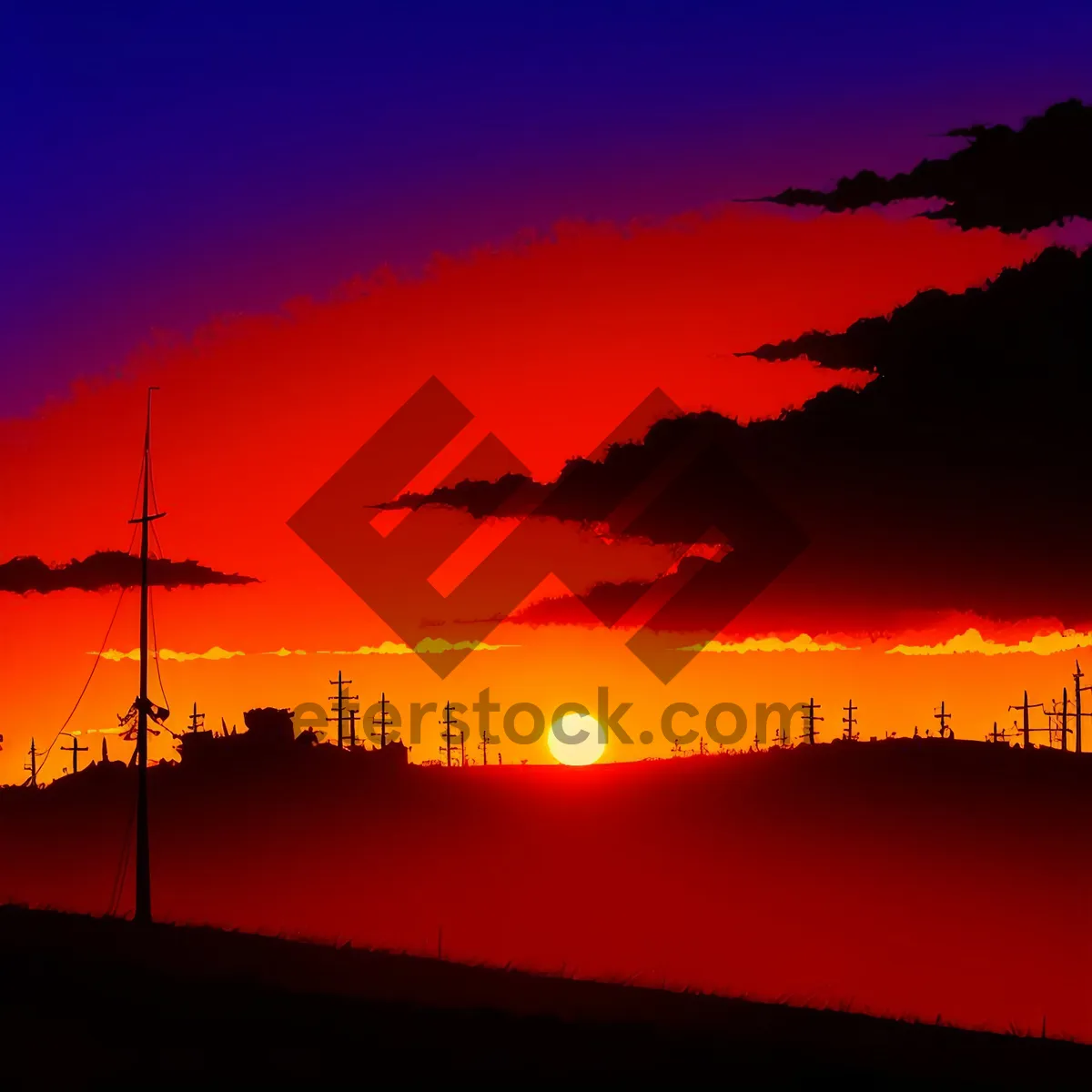 Picture of Majestic Sunset Silhouette by Tower