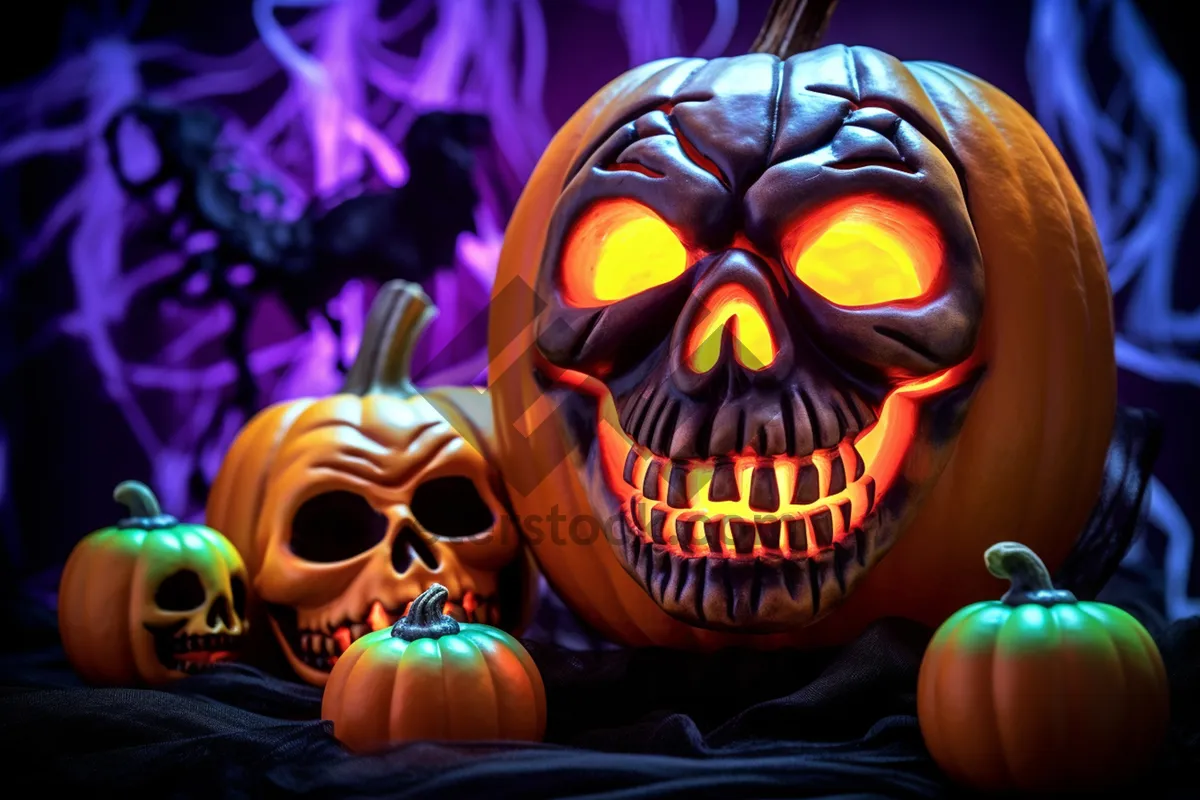 Picture of Jack-O'-Lantern Face in Dark Night