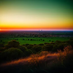 Golden Horizon: Sunset over Coastal Meadow