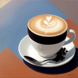 Hot Cappuccino Cup on Saucer with Spoon