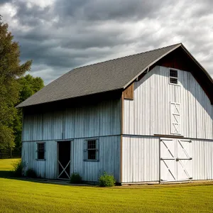 Rustic Farmhouse Surrounded by Countryside and Skies