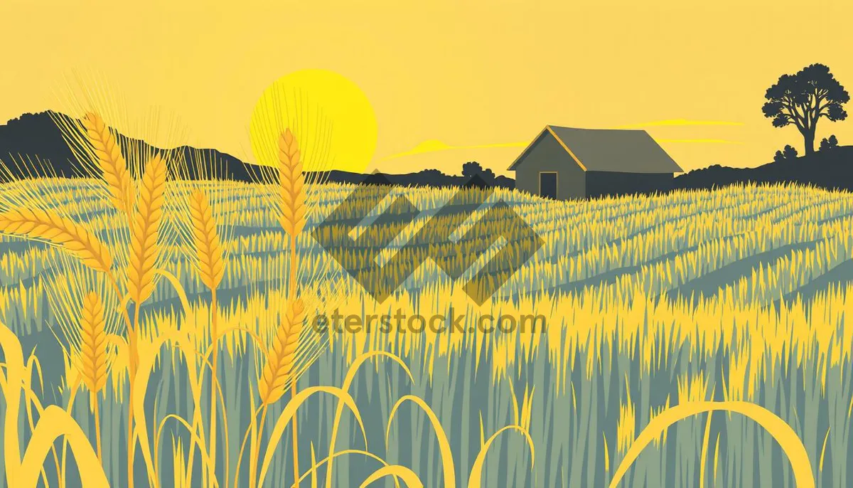 Picture of Bright yellow cereal field under sunny sky landscape