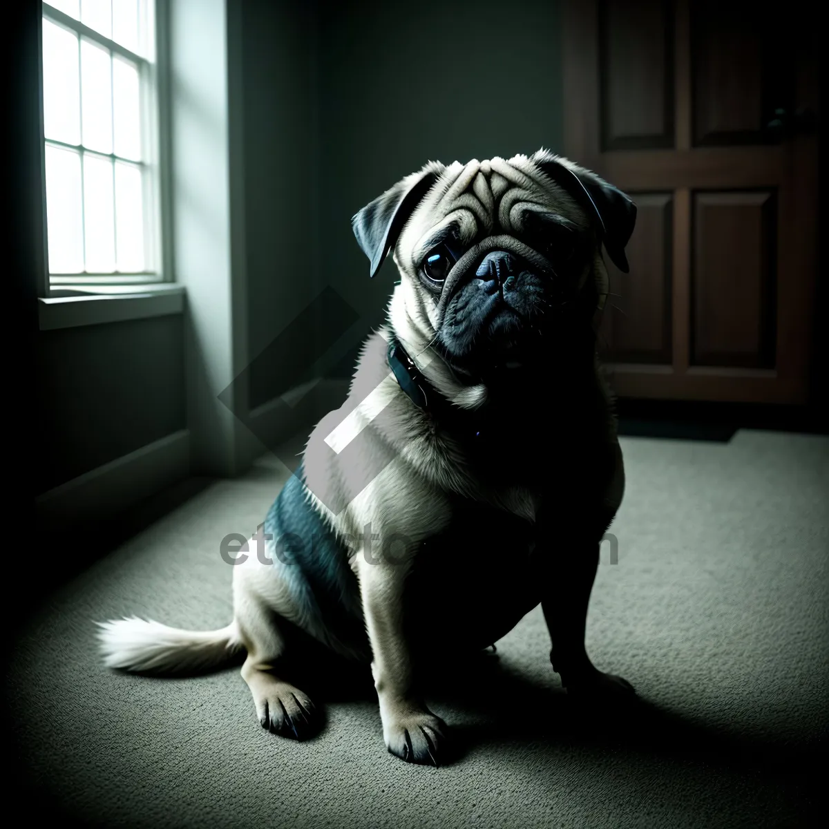 Picture of Cute Pug Puppy with Wrinkles and Brown Coat