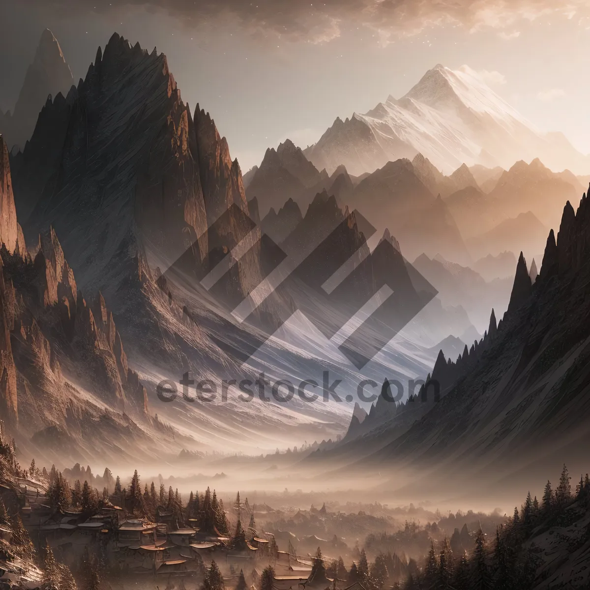 Picture of Snow-Capped Peaks Under Glorious Skyline in Majestic Canyon