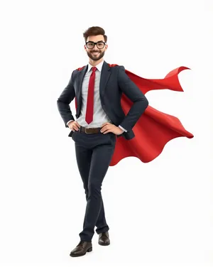 Confident male businessman standing with briefcase in silhouette