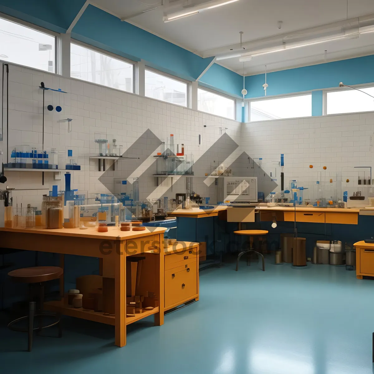 Picture of Modern Office Interior Design with Wooden Furniture and Lamp