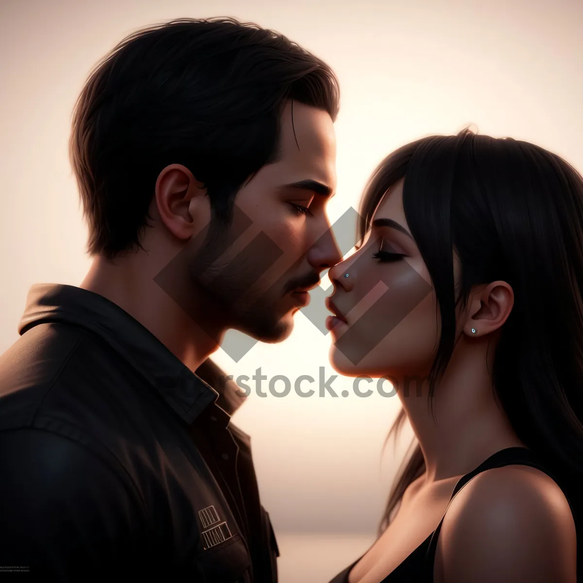 Picture of Happy Couple Embracing in Romantic Portrait