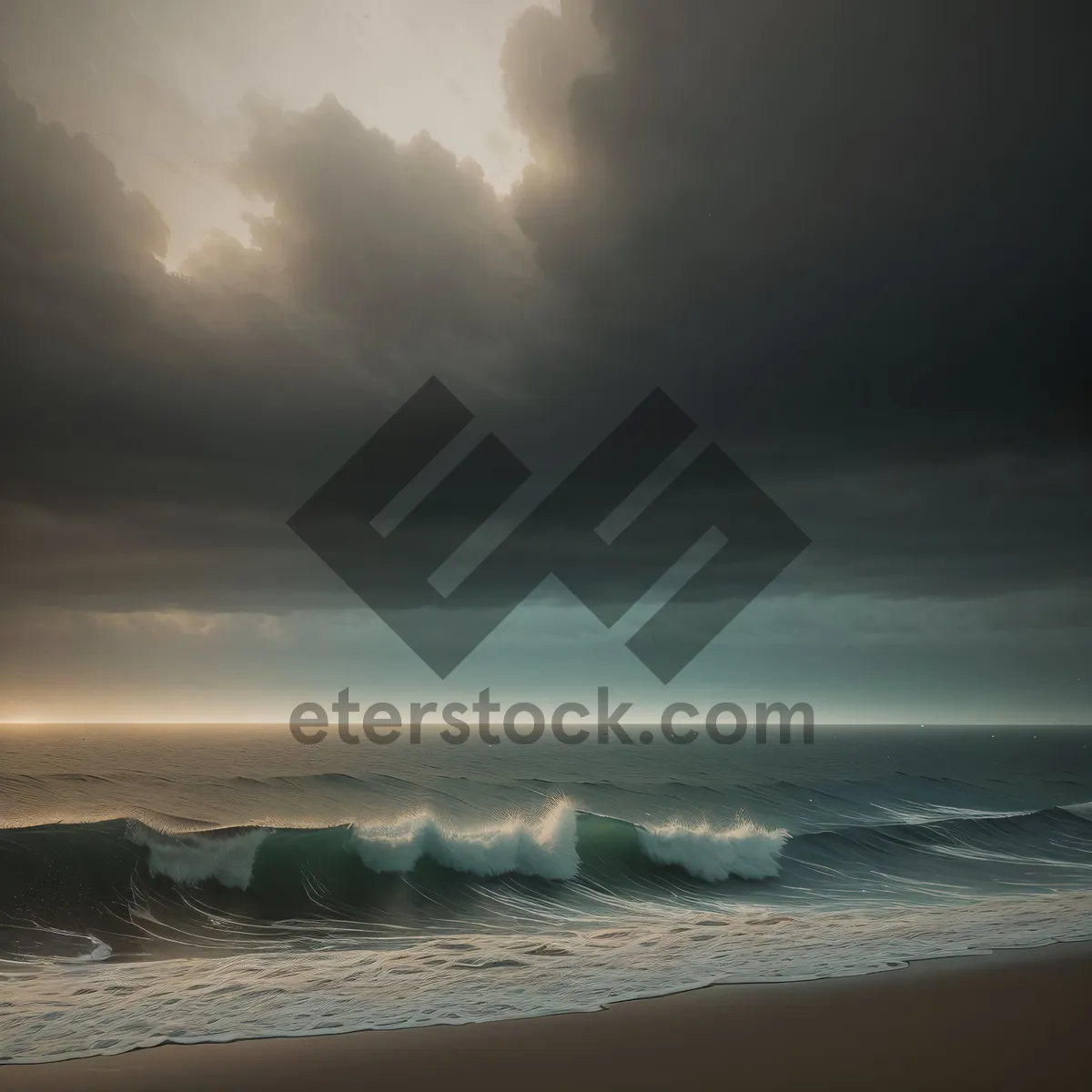 Picture of Serene Sunset over Sandy Beach and Turquoise Waves