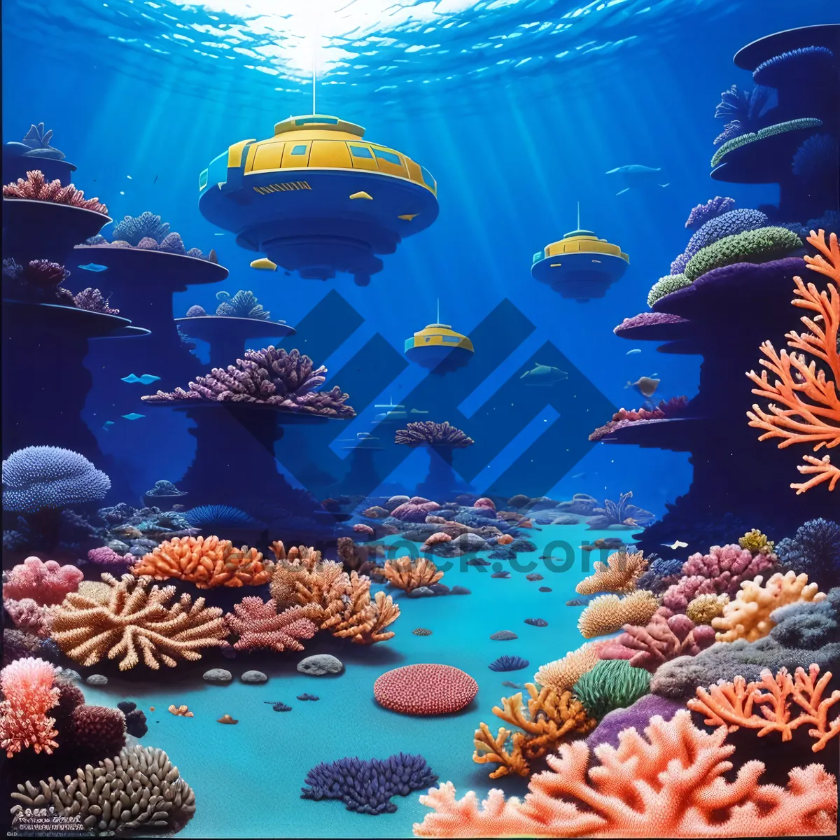 Picture of Vibrant Coral Reef Teeming with Colorful Marine Life