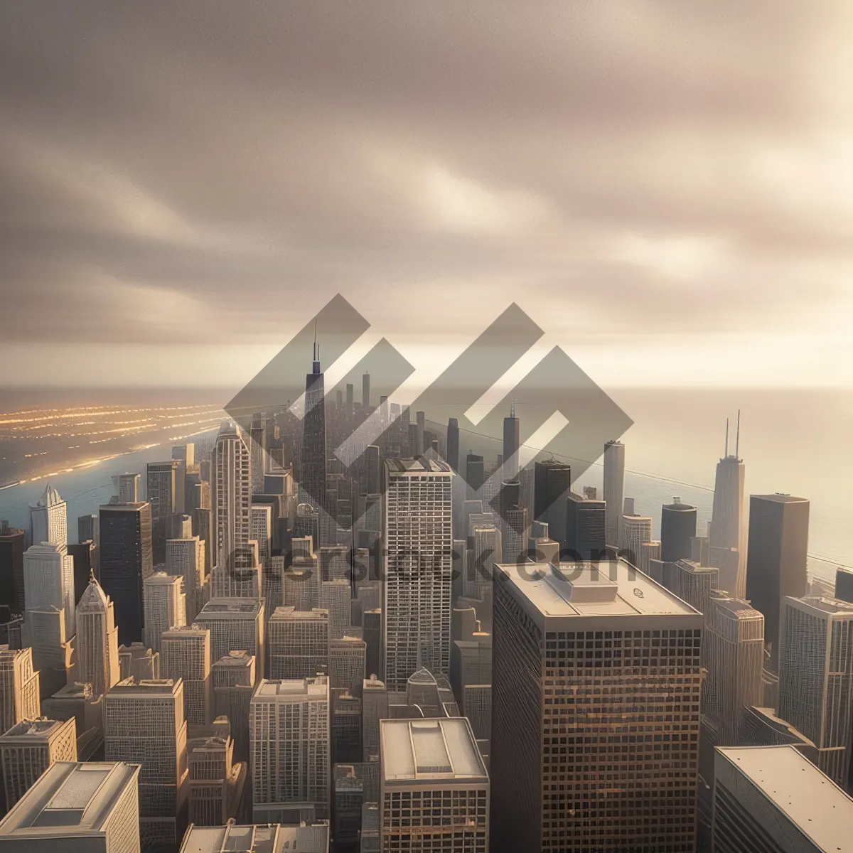 Picture of Urban Evening: Majestic Skyscrapers Illuminate the Cityscape